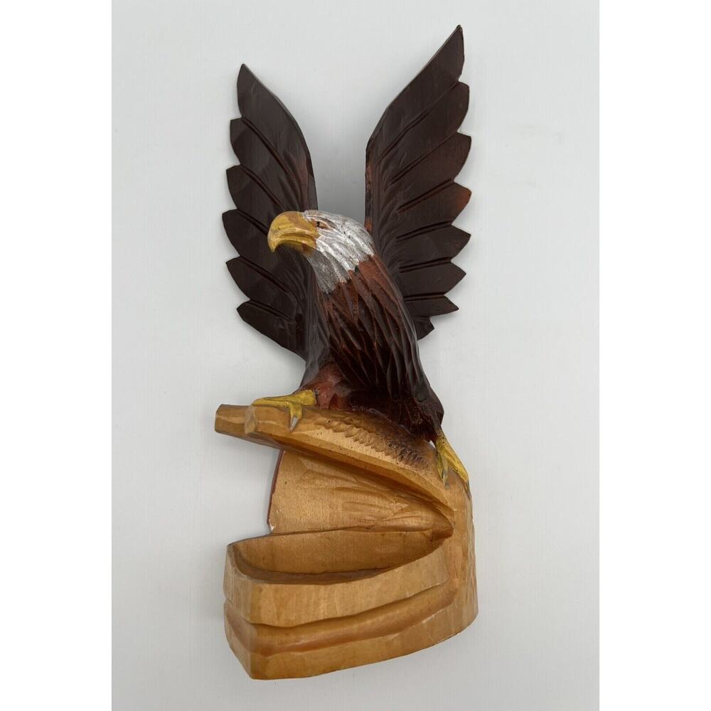 Vintage Hand Carved & Painted Russian 10” Eagle Figure Statue Wood Carving USSR
